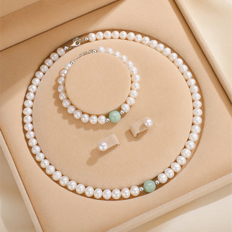 Collier et boucles d'oreilles en argent sterling 925 avec perles naturelles et jade de Buddha Stones avec coffret cadeau - Ensemble de perles (collier, bracelet, boucles d'oreilles) - image 0