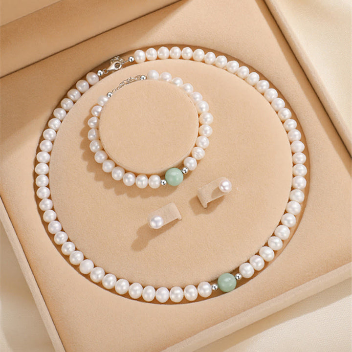 Collier et boucles d'oreilles en argent sterling 925 avec perles naturelles et jade de Buddha Stones avec coffret cadeau - Ensemble de perles (collier, bracelet, boucles d'oreilles) - image 0