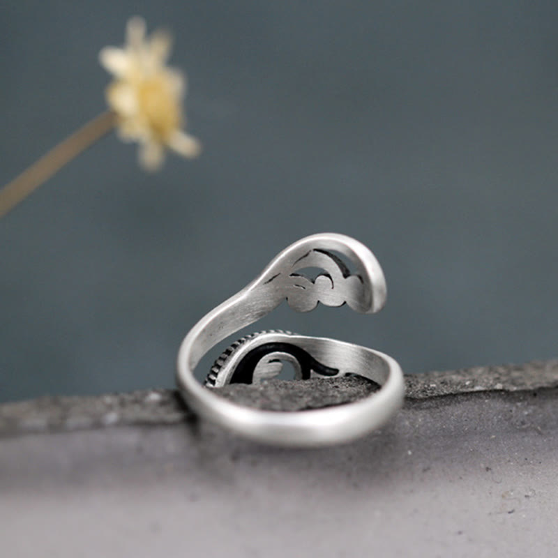 Bague en argent sterling 925 Buddha Stones et poisson koï