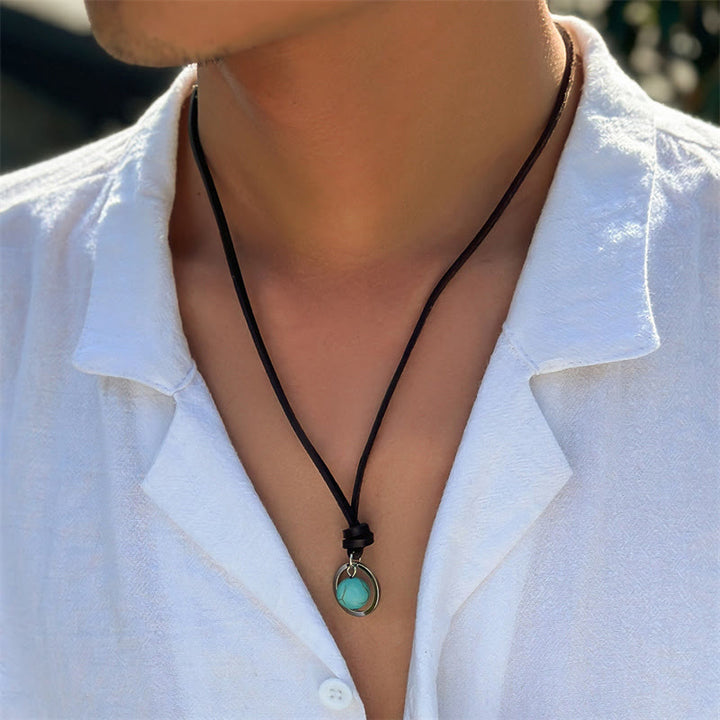 Collier pendentif en pierre turquoise ronde de Buddha Stones