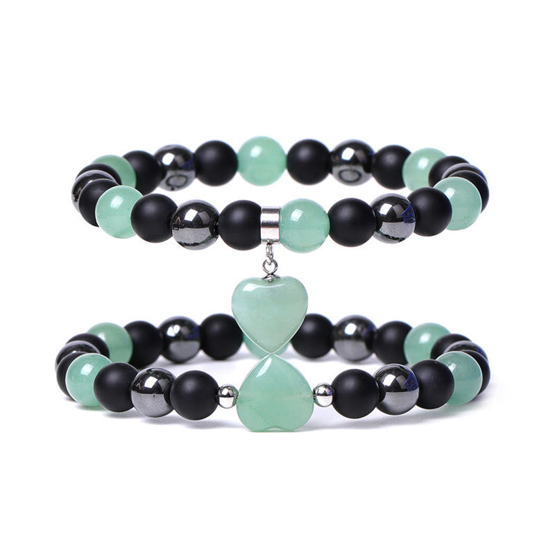 Bracelet de protection en forme de cœur Buddha Stones pierre d'onyx noir et œil de tigre en cristal