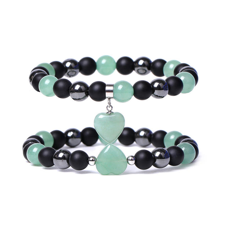 Bracelet de protection en forme de cœur Buddha Stones pierre d'onyx noir et œil de tigre en cristal