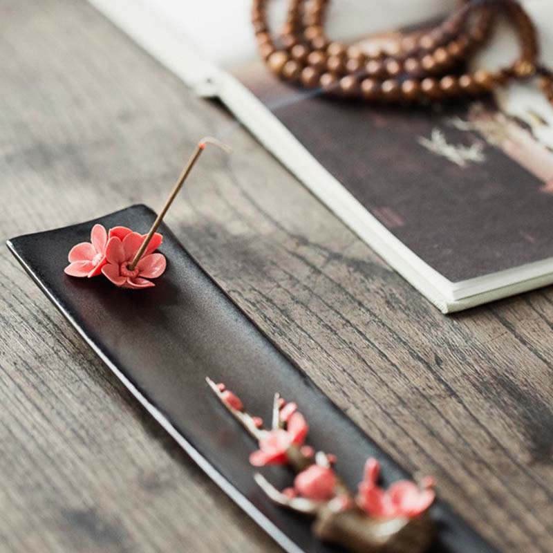 Brûleur d'encens spirituel en céramique Buddha Stones Lotus Pivoine Rose Fleur