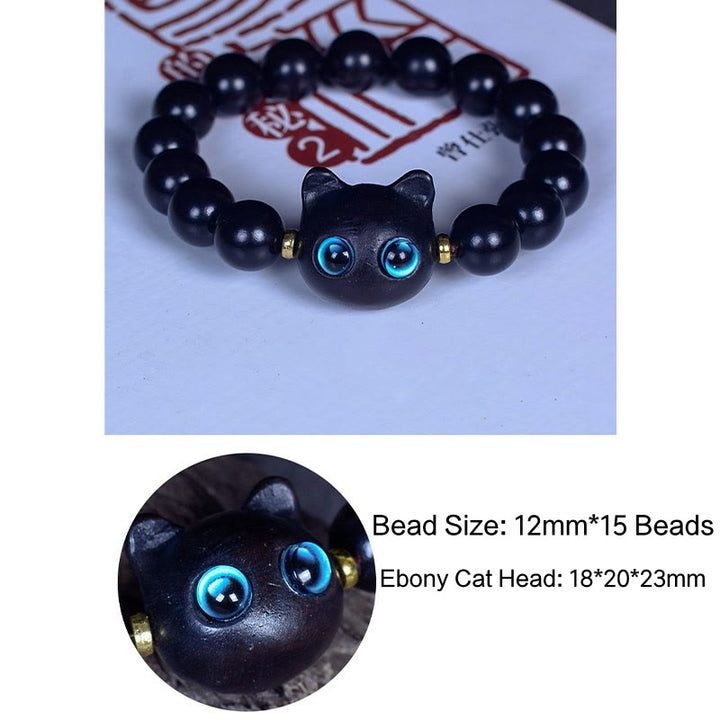 Bracelet Buddha Stones Bois d'ébène Verre Liuli Joli Chat Paix Équilibre - image 15