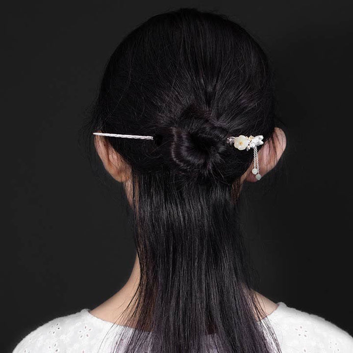 Épingle à cheveux en argent sterling 925 avec fleur de jade blanc Hetian