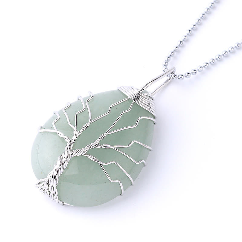 Collier pendentif en cristal de quartz naturel avec énergie de guérison de l'arbre de vie en Buddha Stones - Arbre d'argent en aventurine verte - image 40