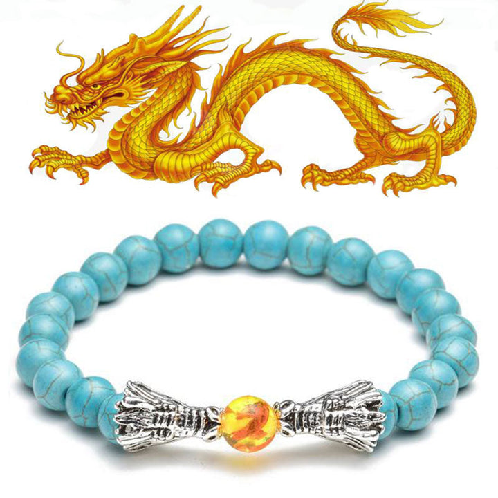 Bracelet de perles de bénédiction du dragon en pierre de lave turquoise blanche et Buddha Stones - Turquoise - image 26