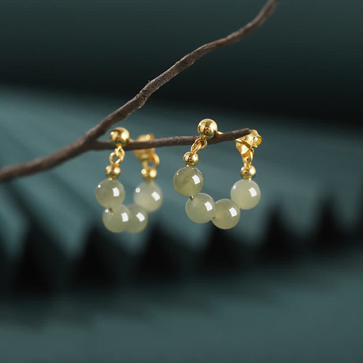 Boucles d'oreilles en argent sterling 925 avec perles d'agate rouge Hetian Jade
