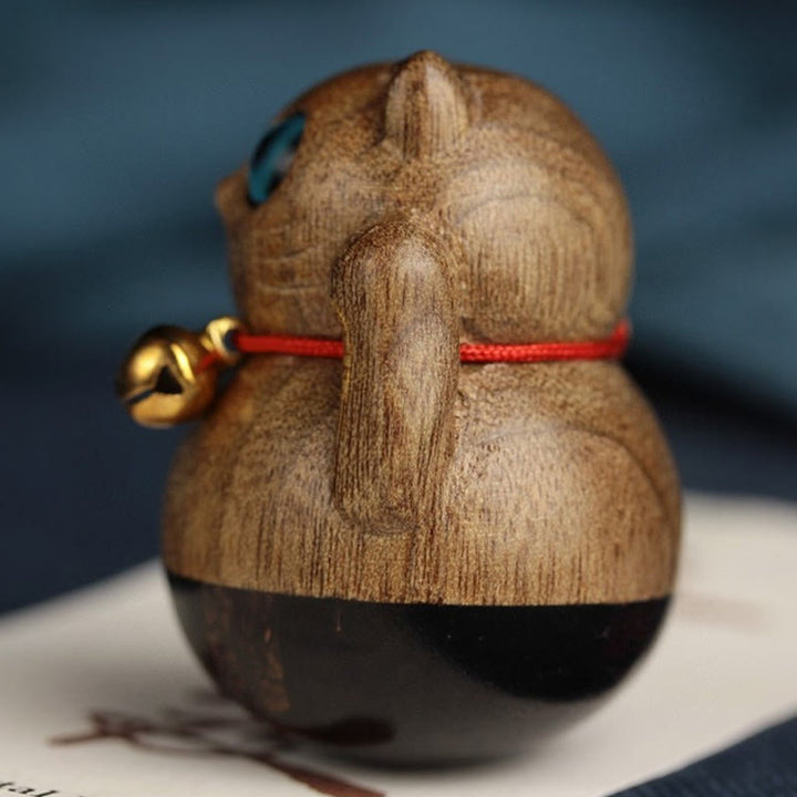 Buddha Stones Mini Chaton Porte-Bonheur Phoebe Zhennan Décoration de Bénédiction en Bois - image 11