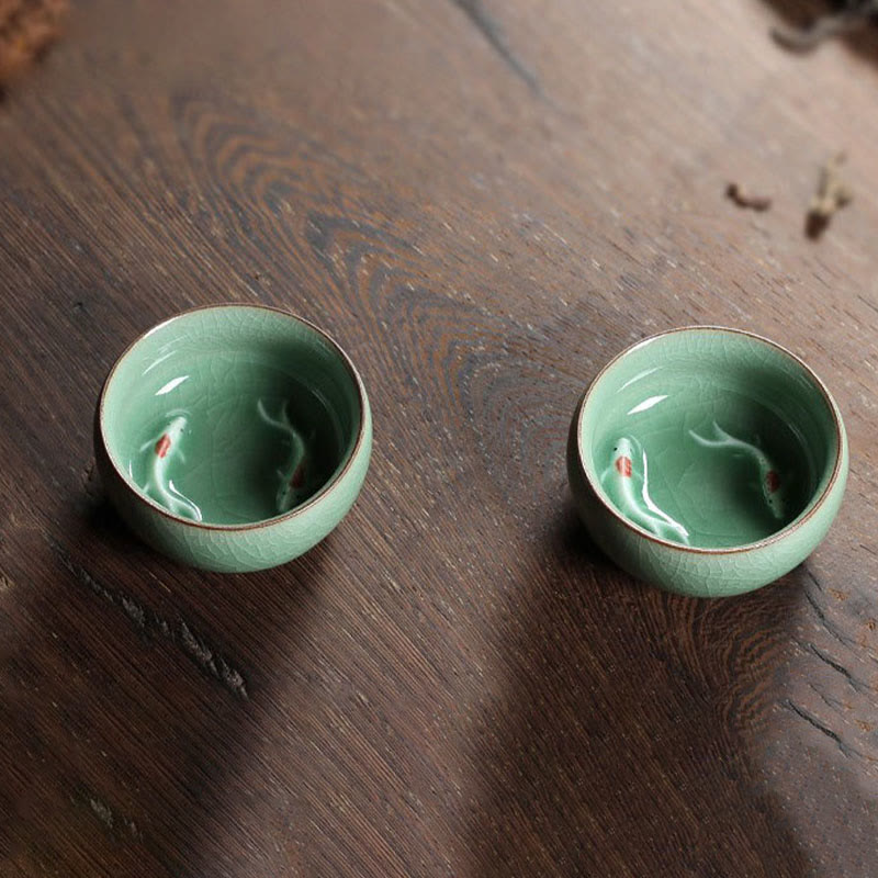 Buddha Stones Poisson Koi Coloré Tasse à Thé en Céramique Tasse à Thé Kung Fu Bol