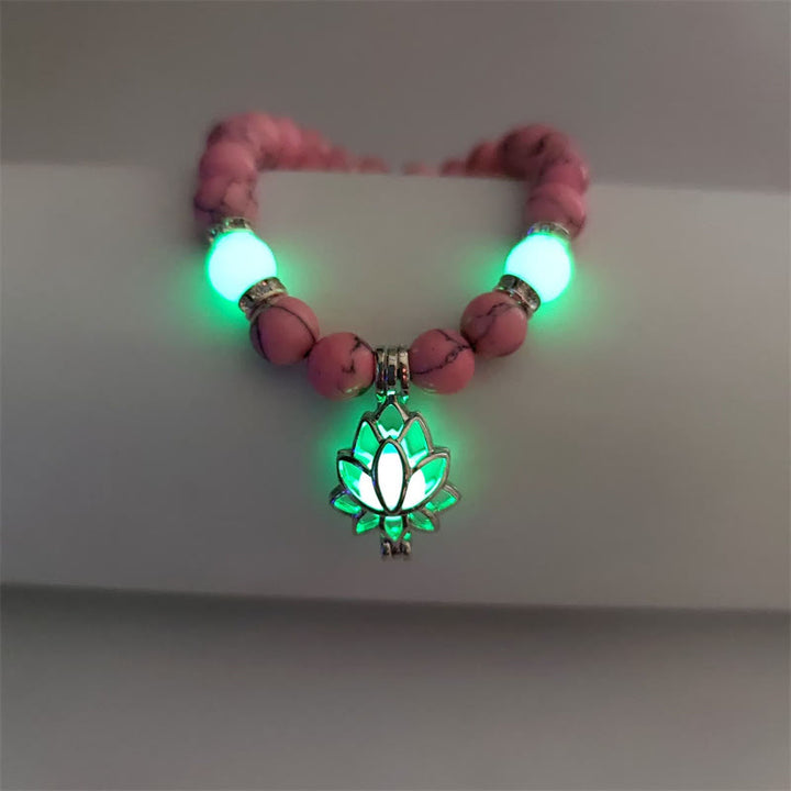 Bracelet de protection Lotus en perles lumineuses en turquoise tibétaine Buddha Stones