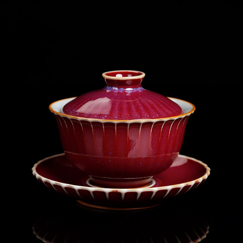 Buddha Stones Rétro Glaçure Changement De Four En Céramique Gaiwan Sancai Tasse À Thé Kung Fu Tasse À Thé Et Soucoupe Avec Couvercle - STYLE ROUGE (LA COULEUR ET L'ÉMAIL PEUVENT VARIER) - 11,5 cm × 8,5 cm × 140 ml - image 5