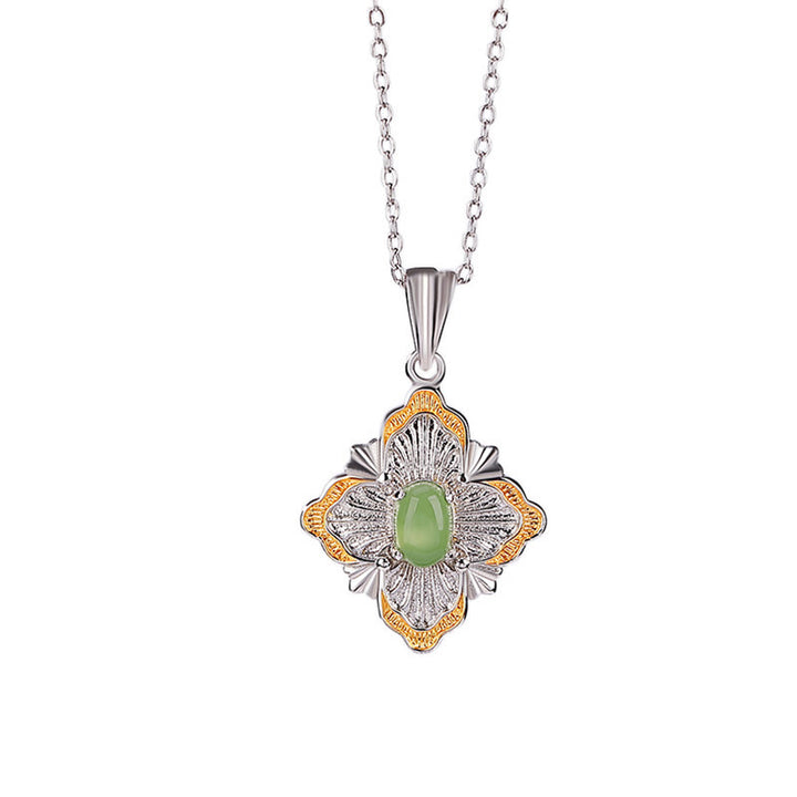 Collier pendentif porte-bonheur en jade cyan Hetian plaqué or 925 avec Buddha Stones