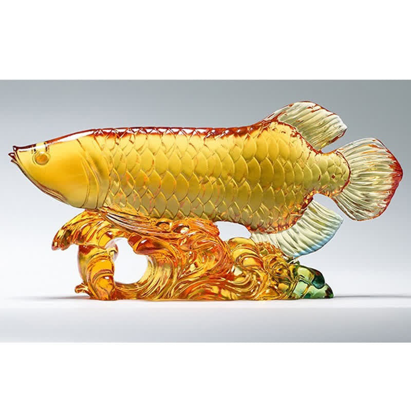 Pièce d'art en cristal de poisson Koi faite à la main Liuli, décoration de bureau à domicile porte-bonheur