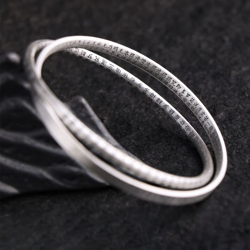 Bracelet de protection sculpté en argent sterling 999 Buddha Stones et Sutra du cœur