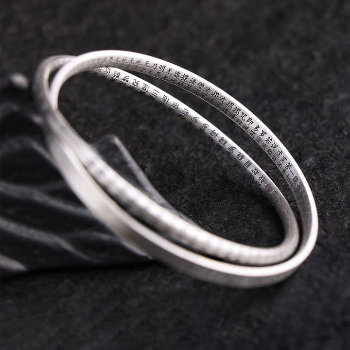 Bracelet de protection sculpté en argent sterling 999 Buddha Stones et Sutra du cœur
