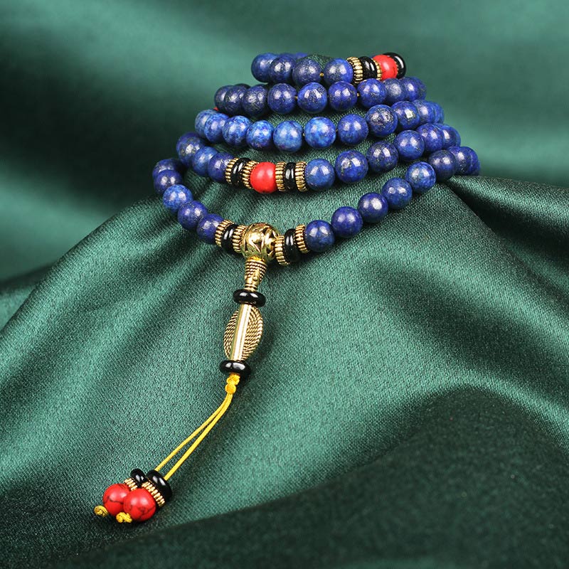 Bracelet tibétain mala en lapis-lazuli et Buddha Stones , porteur de positivité - image 2