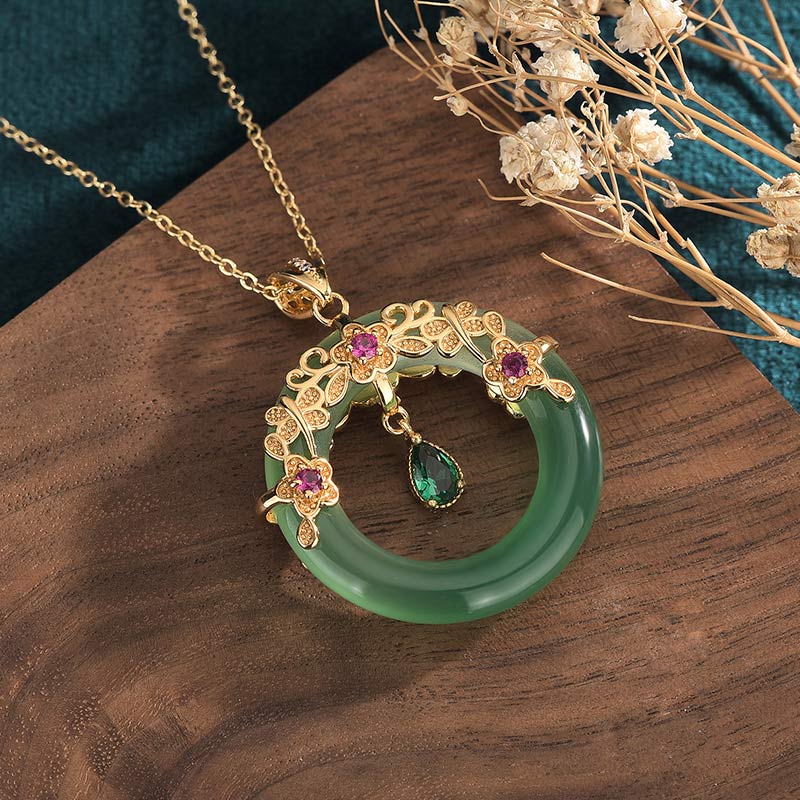 Collier pendentif de guérison en jade cyan rond naturel Buddha Stones