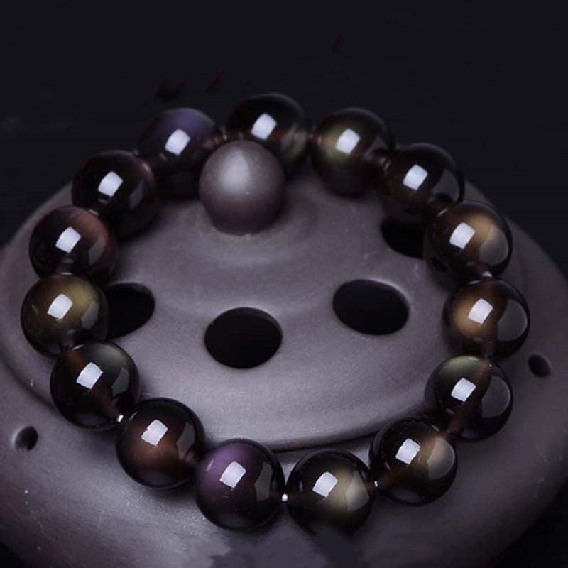Bracelet positif en obsidienne arc-en-ciel naturelle de Buddha Stones