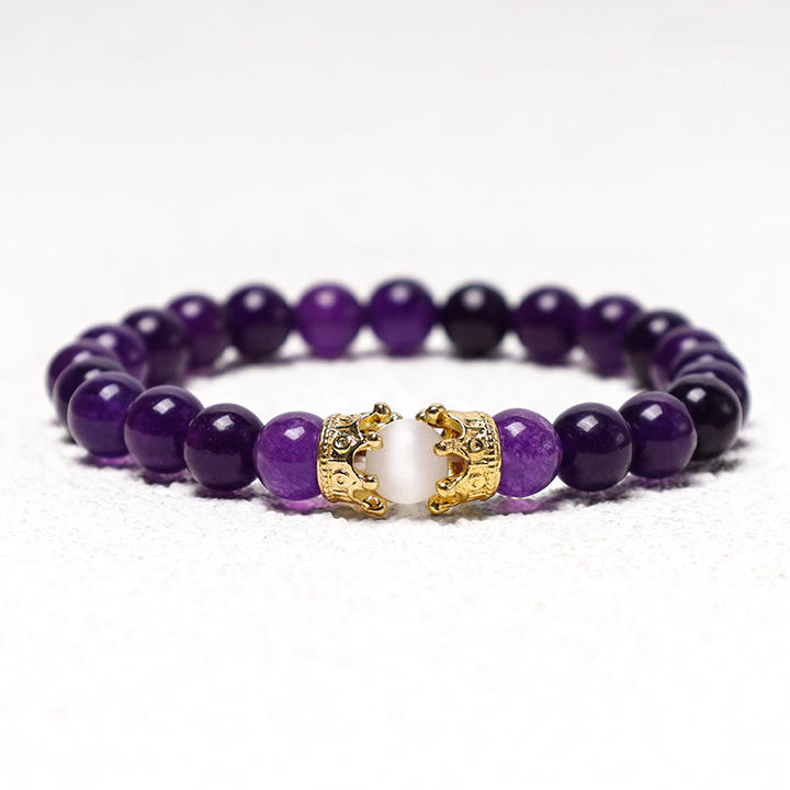 Bracelet couple en perles d'énergie de guérison avec couronne roi et reine en Buddha Stones