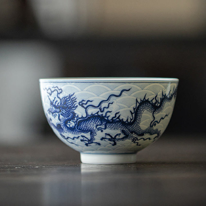 Tasse à thé en céramique motif dragon bleu Buddha Stones Tasses à thé Kung Fu