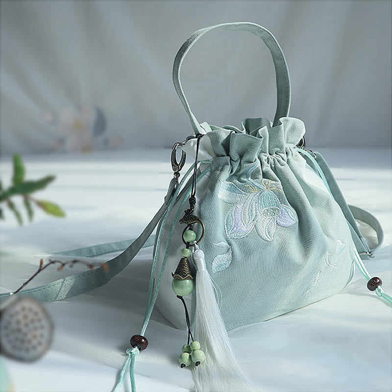 Sac à main en toile brodé à la main avec Buddha Stones et fleurs