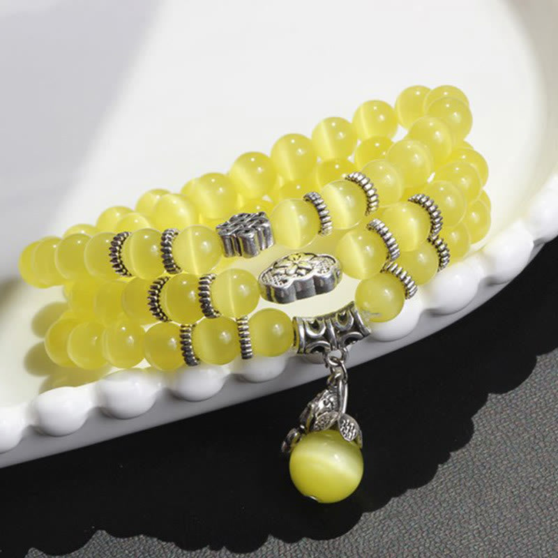 Bracelet triple tour de soutien PiXiu œil de chat en Buddha Stones