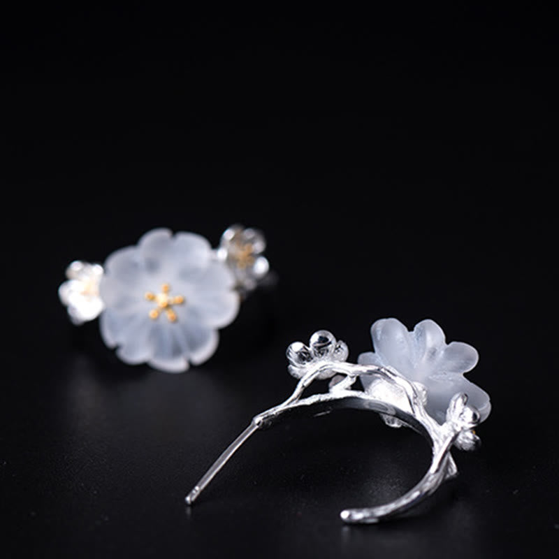 Boucles d'oreilles en argent sterling 925 Buddha Stones et fleurs de prunier