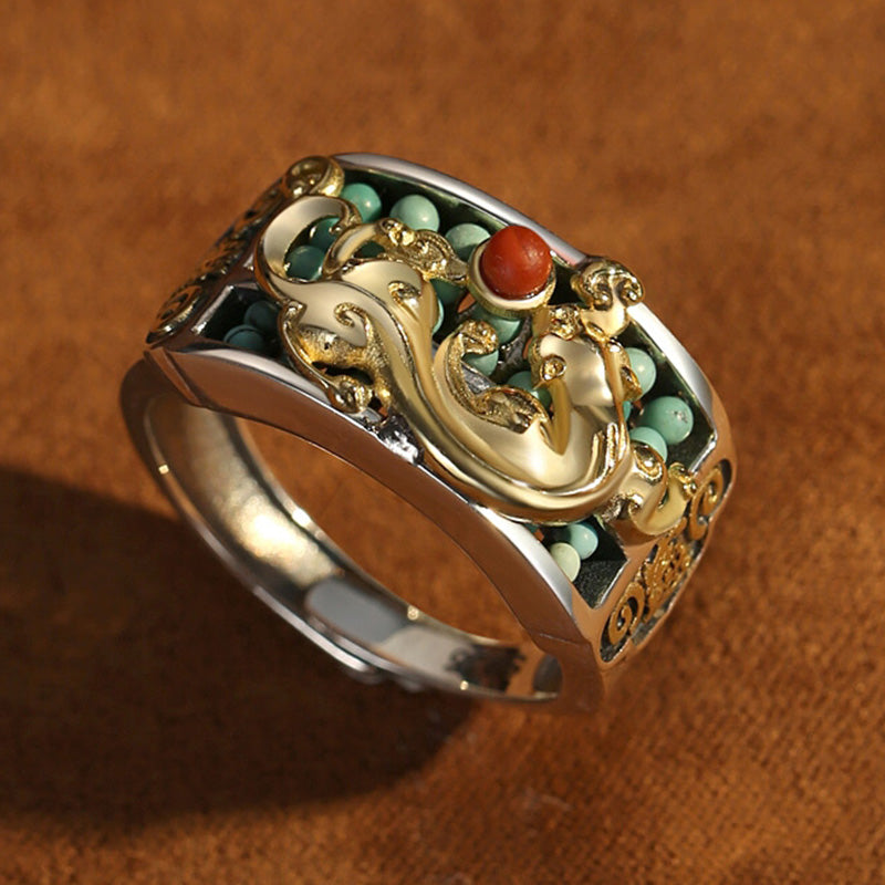 Bague de protection en argent sterling 925 Buddha Stones et agate rouge turquoise PiXiu Abacus - image 6