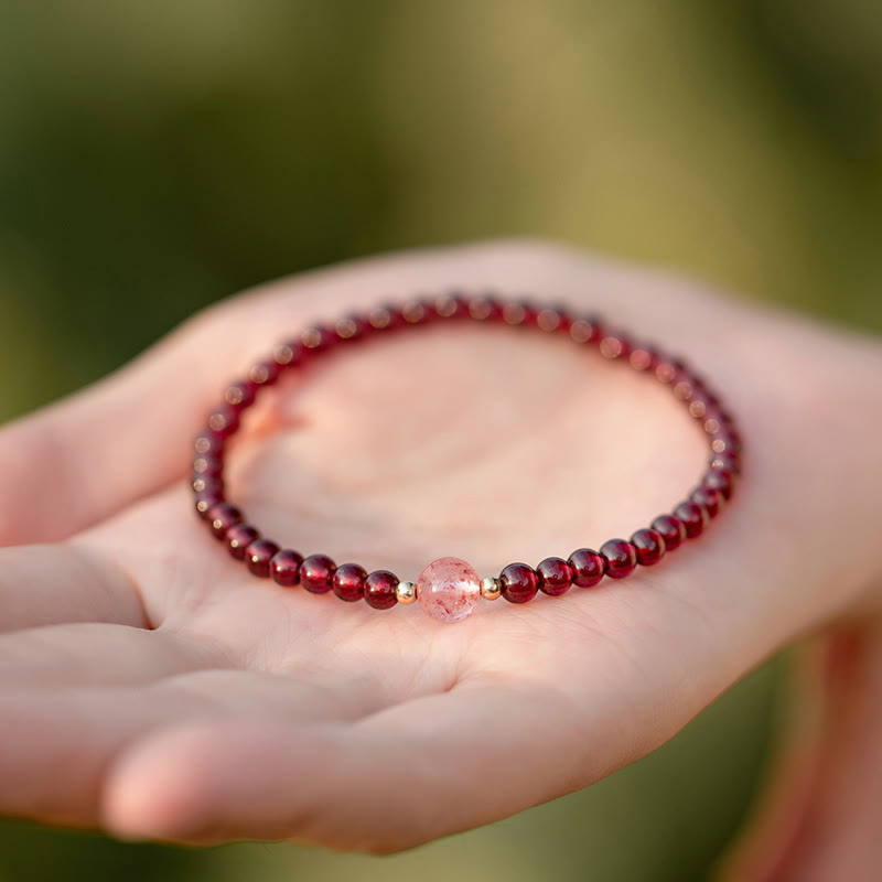 Bracelet calme en quartz fraise et grenat naturel de Buddha Stones - image 2