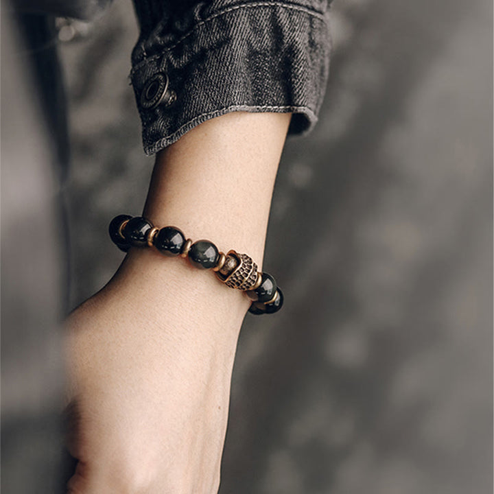 Bracelet de guérison d'amour en cuivre et obsidienne arc-en-ciel avec Buddha Stones