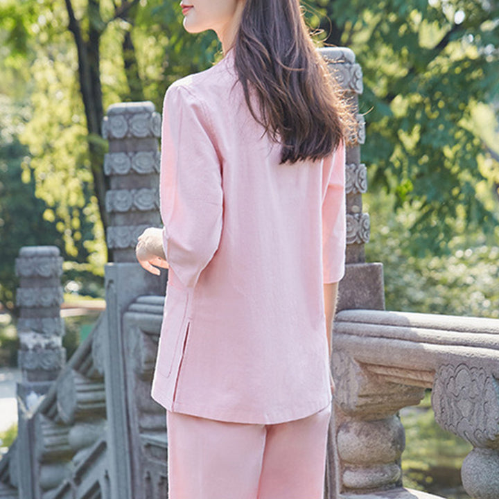 Buddha Stones Spirituelle Zen Pratique Yoga Méditation Prière Uniforme Coton Lin Vêtements Ensemble Femme - image 3