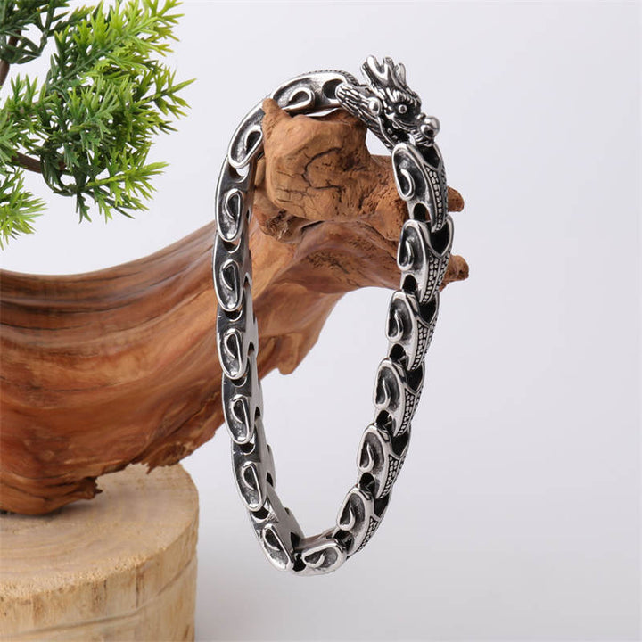 Bracelet porte-bonheur en acier titane et dragon