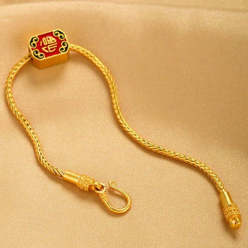 Bracelet tibétain en or 18 carats avec Buddha Stones Om Mani Padme Hum Lucky Koi Fish Fu Character Lingot Copper Coin Peace