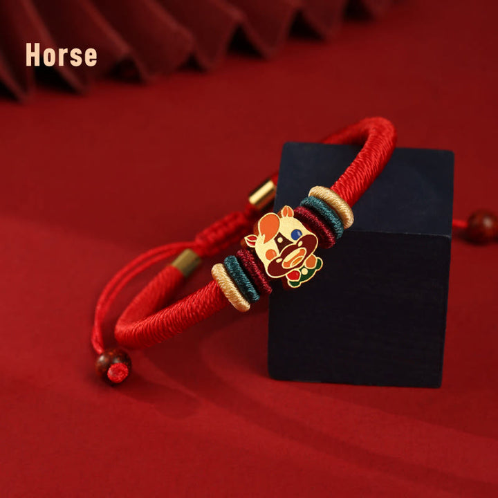 Bracelet tressé rouge en argent sterling 925 fait main avec Buddha Stones Année du Dragon, joli signe du zodiaque chinois - Cheval (tour de poignet 14-19 cm) - image 15