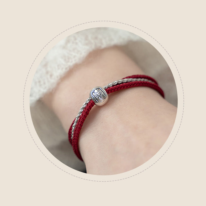 Bracelet en corde tibétain en argent sterling 925 Buddha Stones et déesse de la richesse et de la chance Zakiram