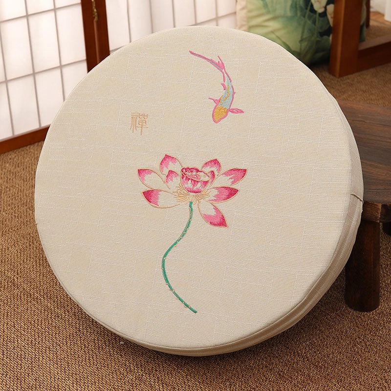 Coussin de siège de méditation en coton et lin avec broderie de Buddha Stones et de lotus - Doux - 40 cm x 10 cm - Beige - image 25
