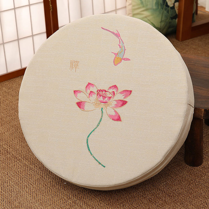 Coussin de siège de méditation en coton et lin avec broderie de Buddha Stones et de lotus - Doux - 40 cm x 10 cm - Beige - image 25