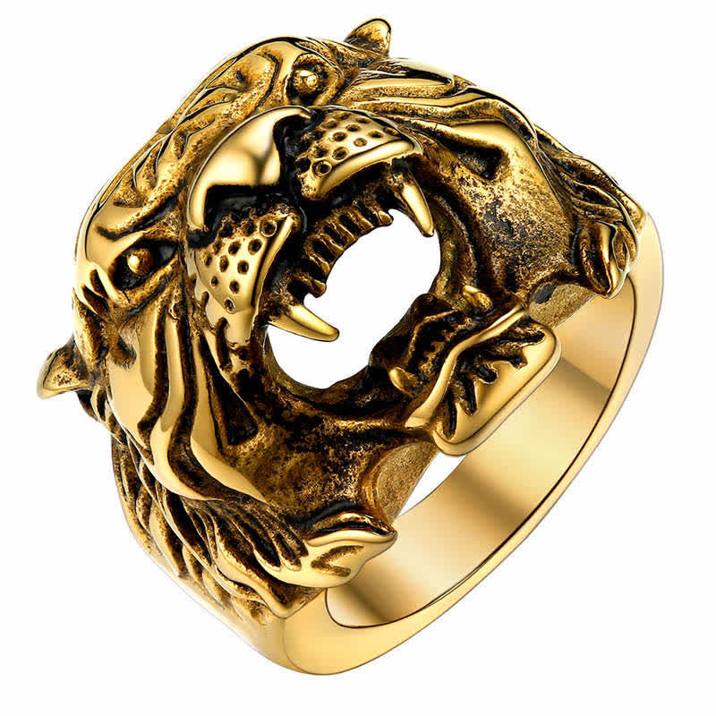 Bague de motard punk rock calme et équilibrée en acier titane avec tête de tigre pour homme