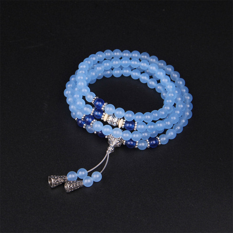 Bracelet Mala de guérison en cristal bleu avec 108 perles de Buddha Stones