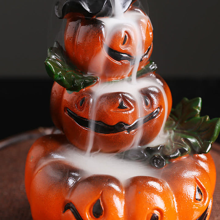 Décoration de brûleur d'encens de fontaine à fumée à refoulement en résine fantôme de citrouilles d'Halloween