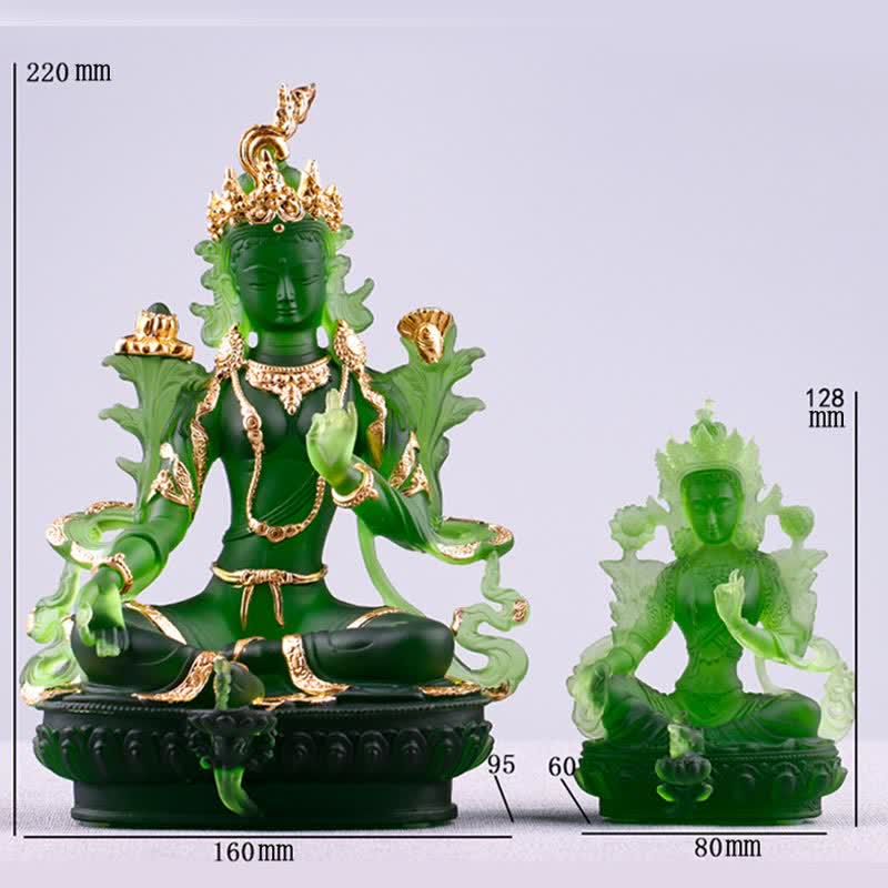 Buddha Stones Bodhisattva Tara verte Pièce d'art en cristal Liuli faite à la main Protection Maison Bureau Statue Décoration - image 18