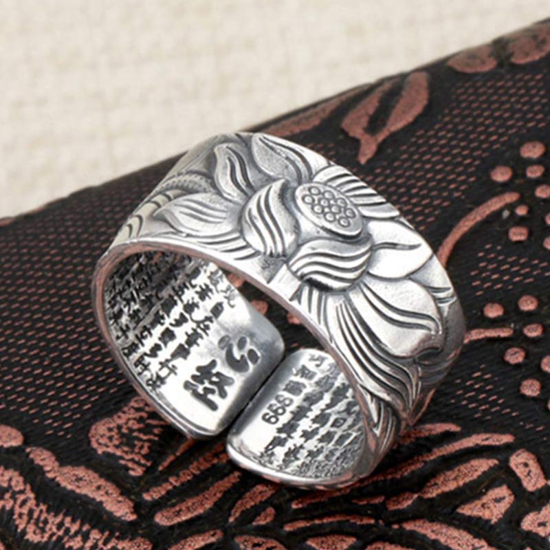Bague de protection Sutra du cœur en argent sterling 999 Buddha Stones - image 2
