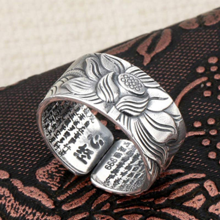 Bague de protection Sutra du cœur en argent sterling 999 Buddha Stones - image 2