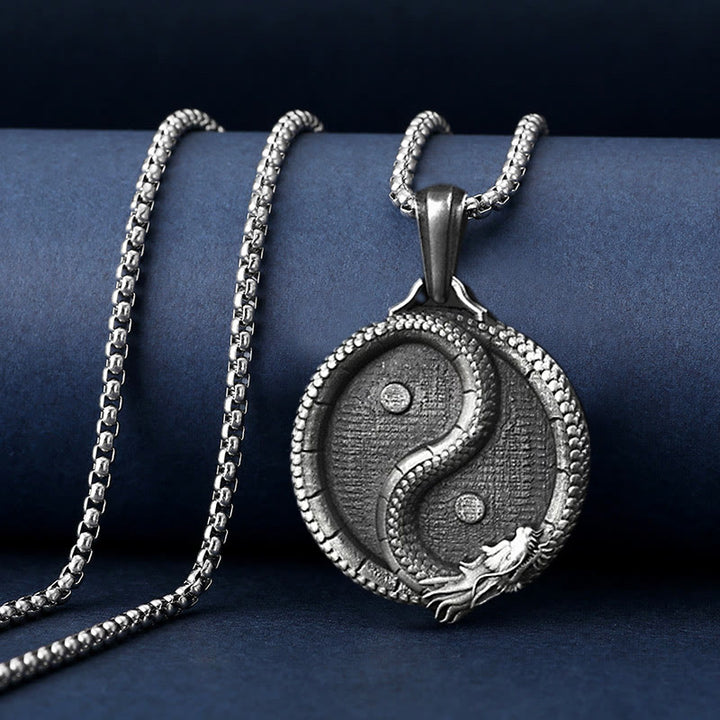 Collier pendentif en étain pur avec Buddha Stones et dragon Yin Yang - image 4