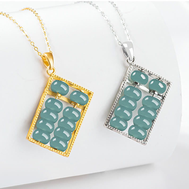 Collier pendentif en argent sterling 925 avec Buddha Stones et jade naturel à motif boulier