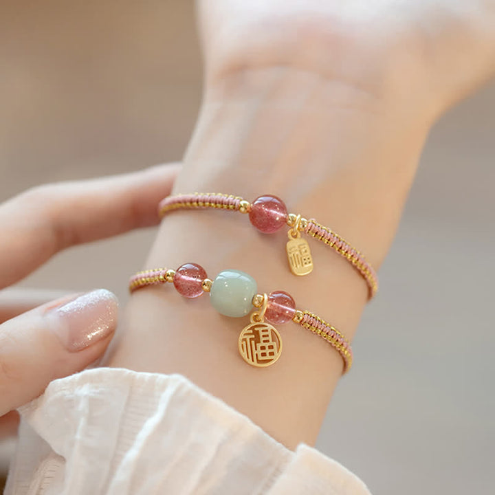 Bracelet en corde de confiance calme et agate rouge en jade et lotus avec Buddha Stones