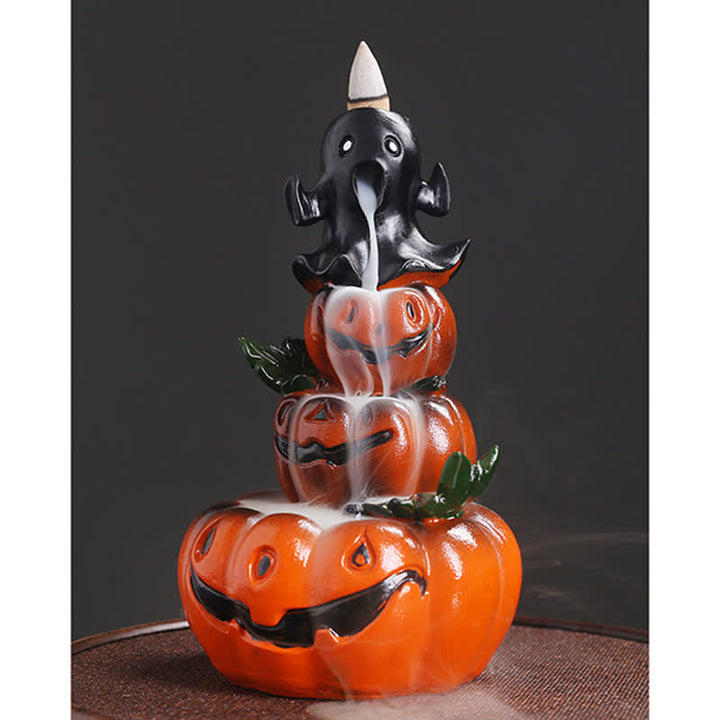 Décoration de brûleur d'encens de fontaine à fumée à refoulement en résine fantôme de citrouilles d'Halloween