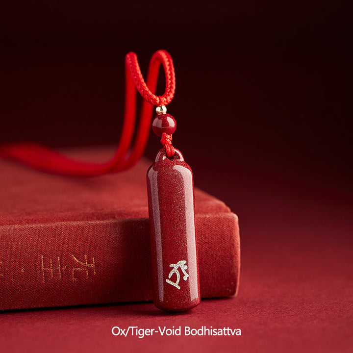 Collier avec pendentif en corde de protection et amulette en cinabre du zodiaque chinois - Rouge - Bodhisattva Buffle/Tigre-Vide - image 22