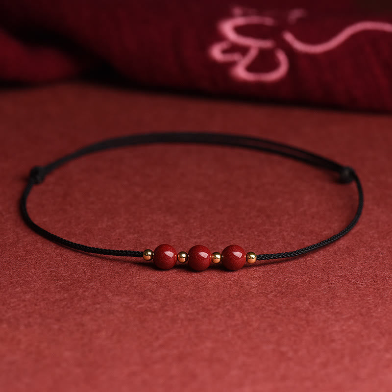 Bracelet de cheville en perles de cinabre porte-bonheur naturelles en Buddha Stones